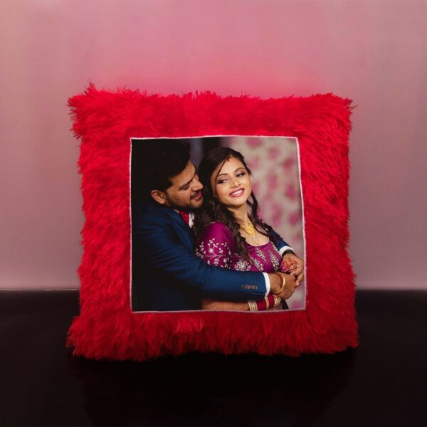 Square Red fur Pillow - Image 1