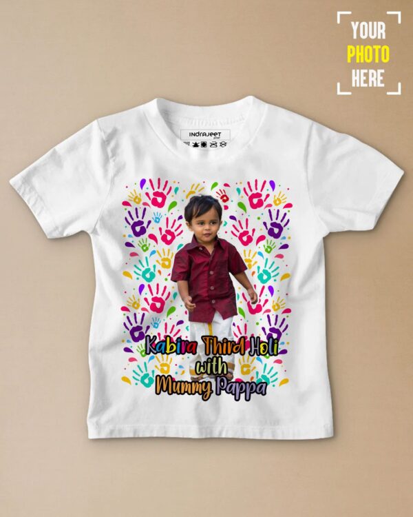 Holi Photo tshirt with Mummy papa - Image 1