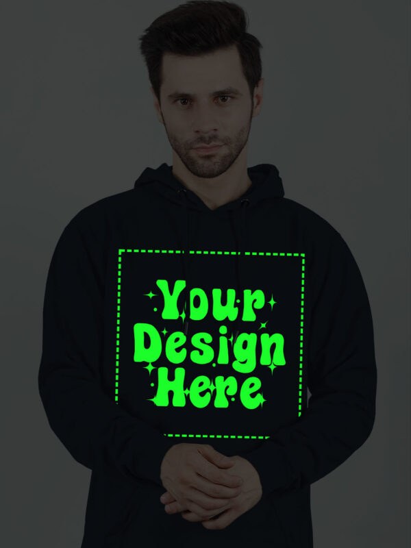 Customize Navy Blue Man Hoodie Glow in Dark Print - Image 1