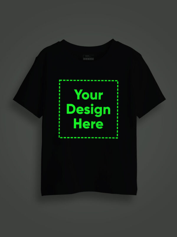 Kids Custom Printed half Sleeve Glow in Dark Black Tshirt - Image 1