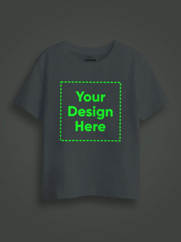 Custom Printed Grey Kids Glow in Dark Tshirt Half Sleeve - Image 1