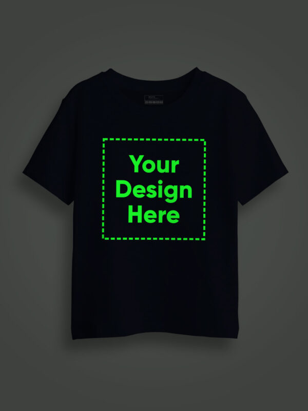 Kids Customize Printed Glow in Dark Navy Blue Half Sleeve Tshirt - Image 1