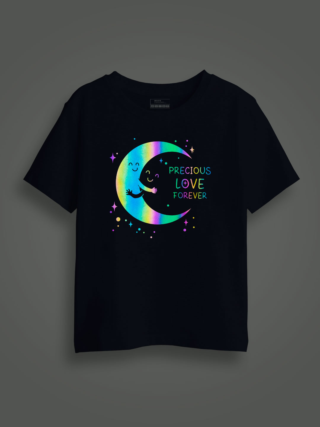 Moon Loves Night Rainbow Reflective Kids Glow Tshirt