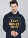 Customize Metalic Gold Navy Blue Man Hoodie