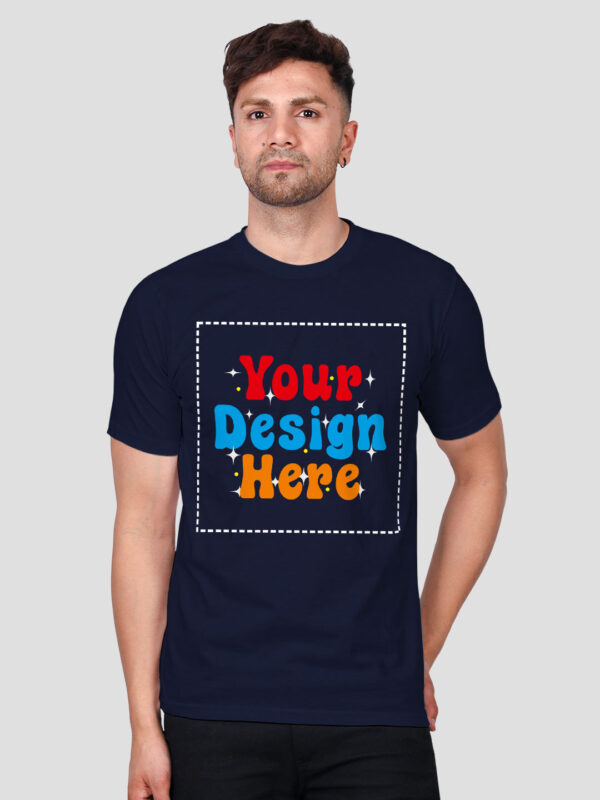 Customize Navy Blue Premium Cotton T-shirt - Image 1