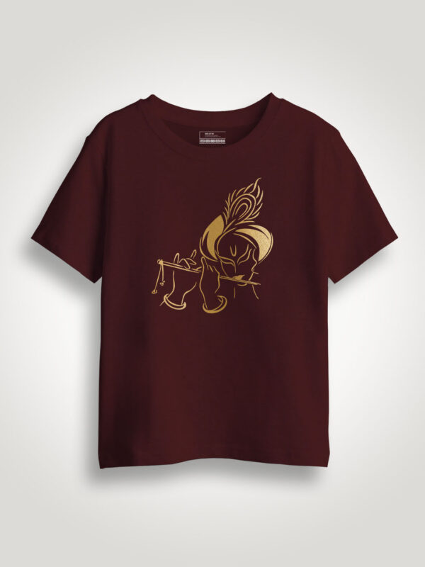 Flute Krishna Gold Printed Kids Tshirt