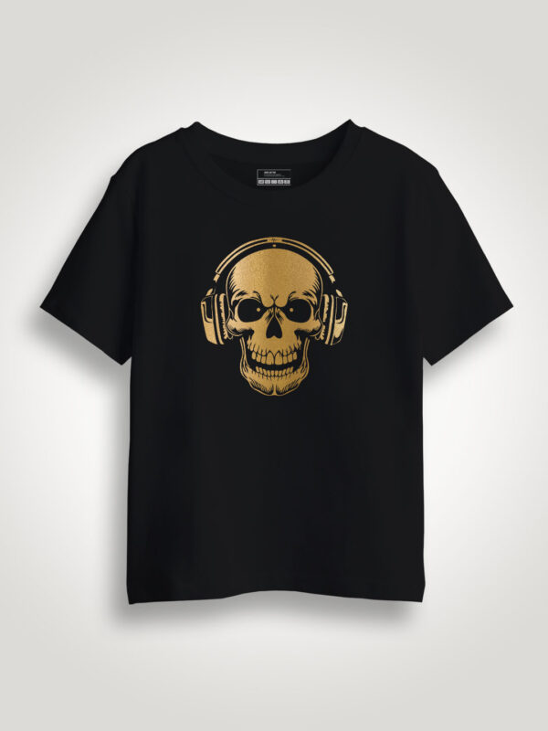 Music Lover Skull Gold Printed Kids Tshirt