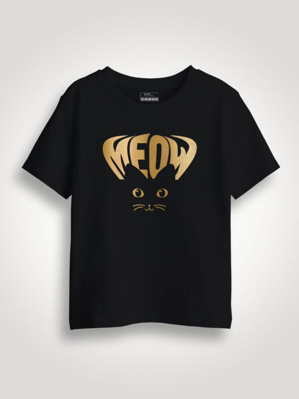 Meow Cat Eye Gold Printed Kids Tshirt
