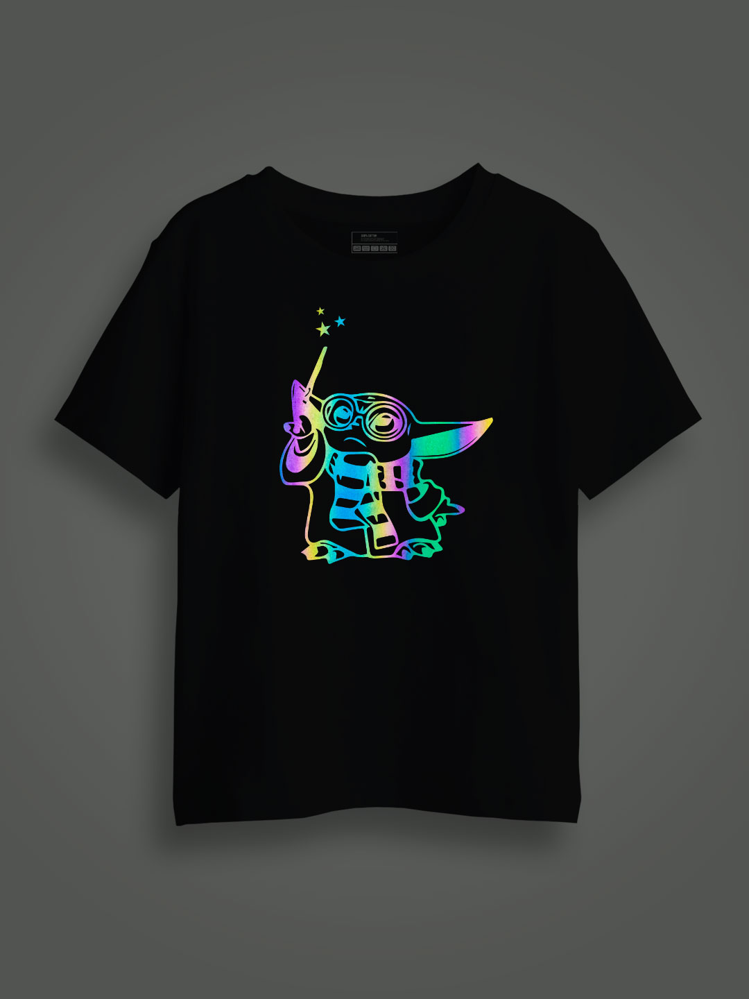 Magician Baby Yoda Rainbow Reflective Kids Glow Tshirt