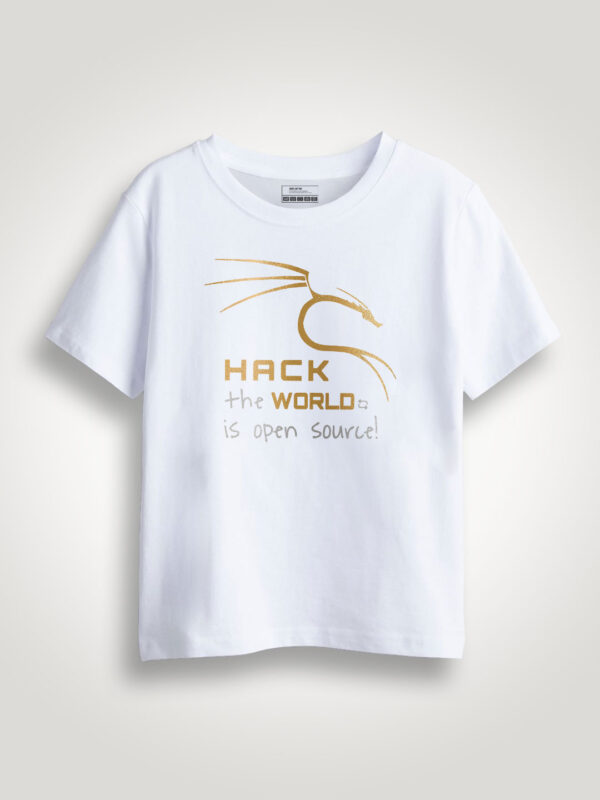 Hack the World Hacker Gold Printed Kids Tshirt