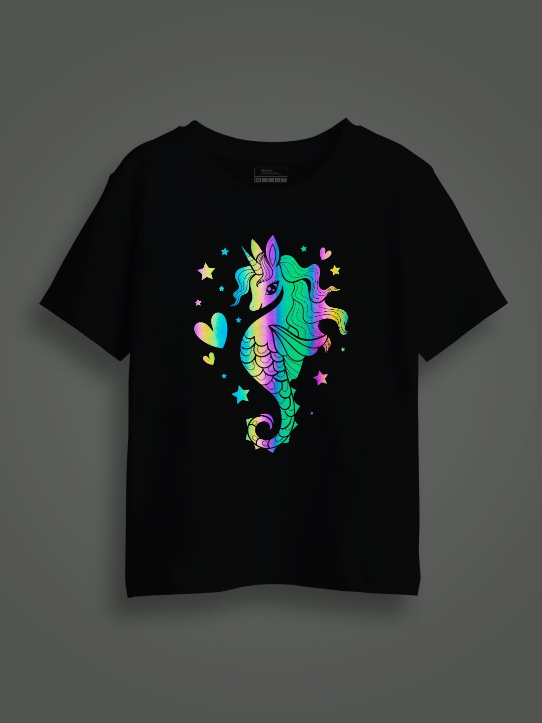 Seahorse Rainbow Reflective Kids Glow Tshirt