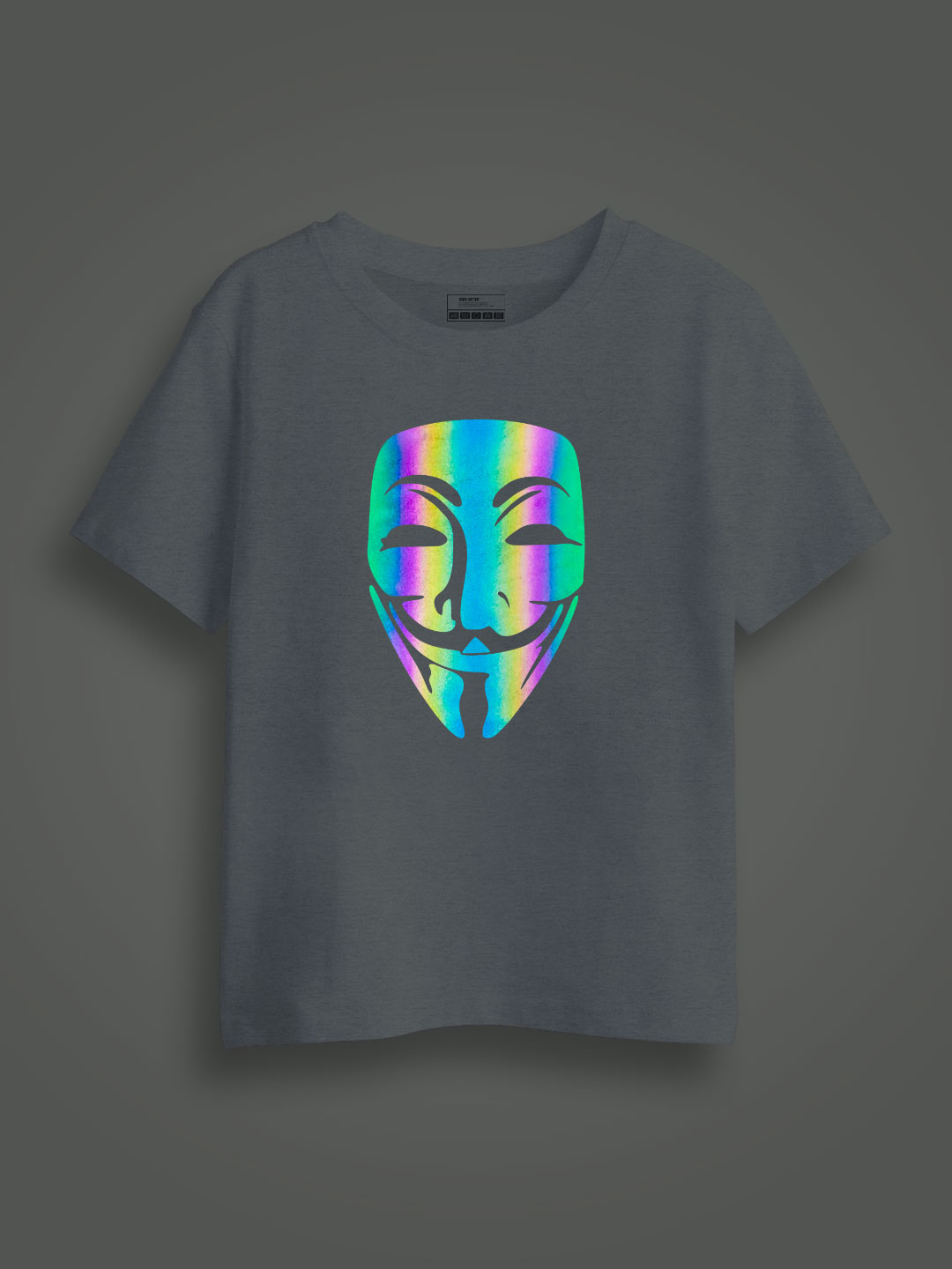 Hacker Face Rainbow Reflective Kids Glow Tshirt