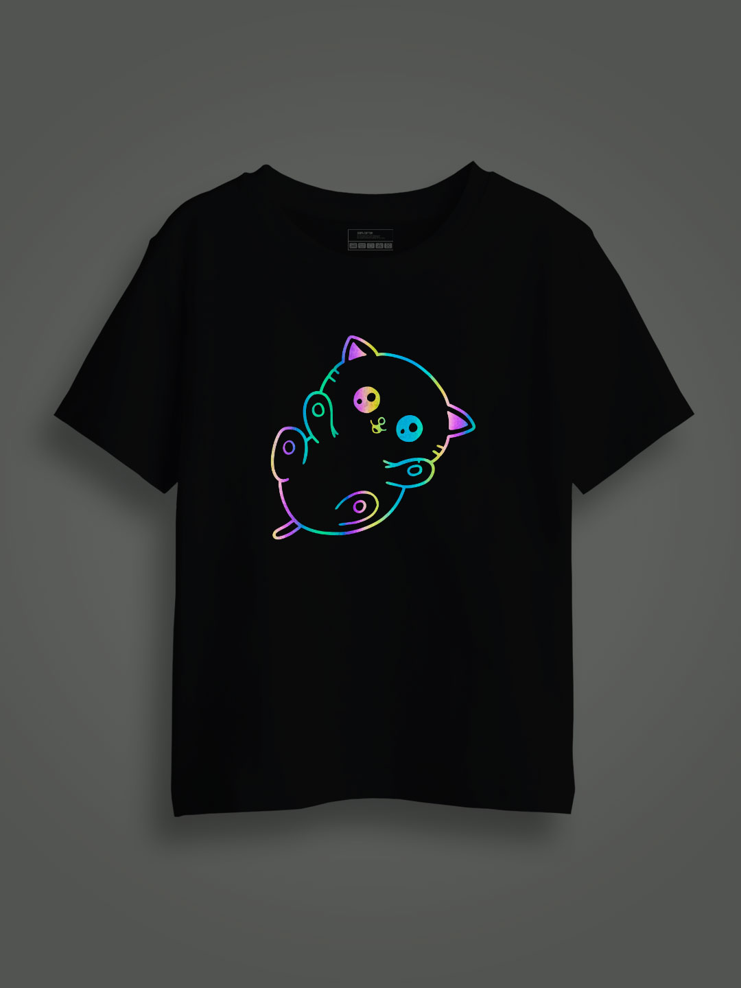 Cute Little Cat Rainbow Reflective Kids Glow Tshirt