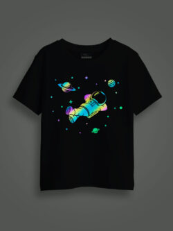 Astronaut with Stars Rainbow Reflective Kids Glow Tshirt