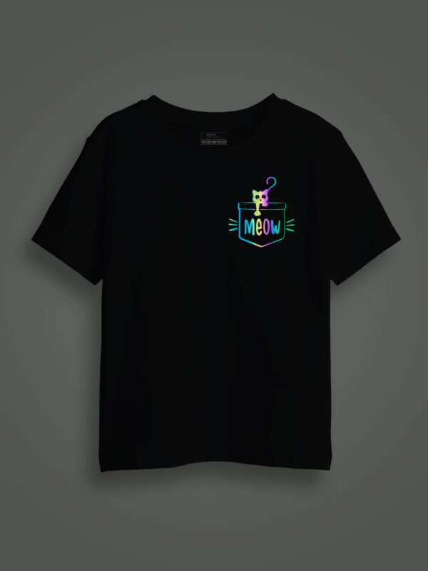 Pocket Meow Cat Rainbow Reflective Kids Glow Tshirt