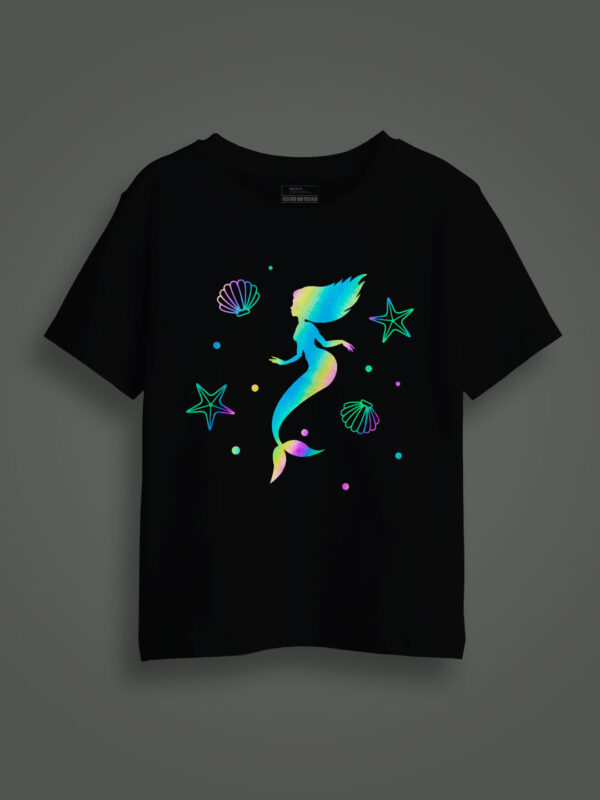 Mermaid Swim Rainbow Reflective Kids Glow Tshirt