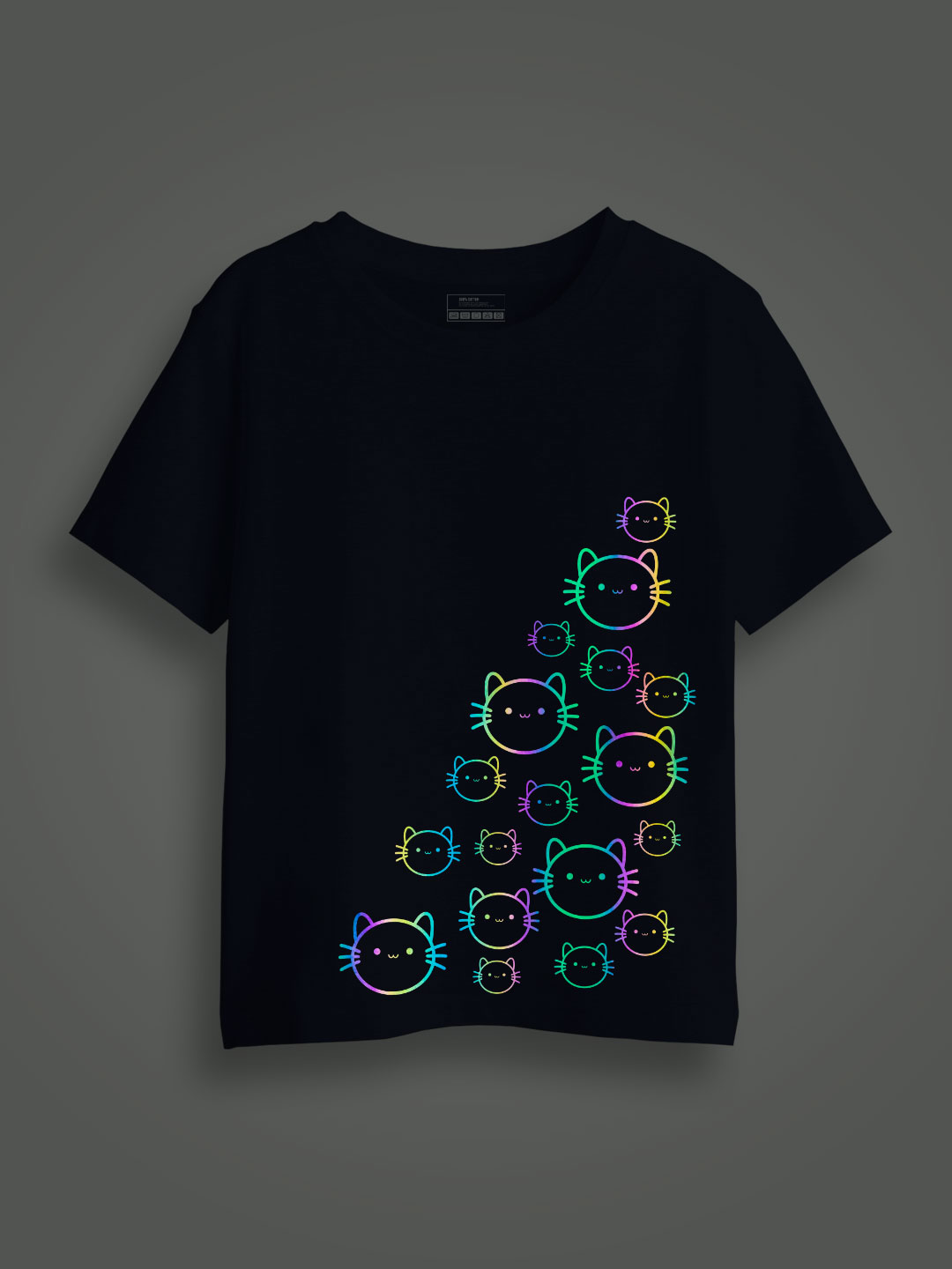 Cute Catty Face Rainbow Reflective Kids Glow Tshirt
