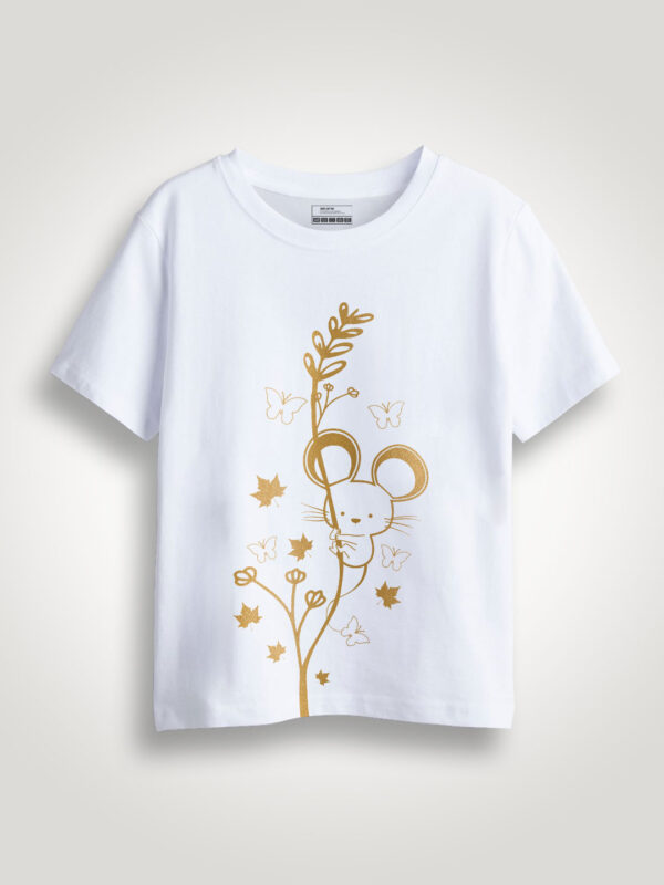 Cute Rat Butterfly Gold Printed Kids Tshirt