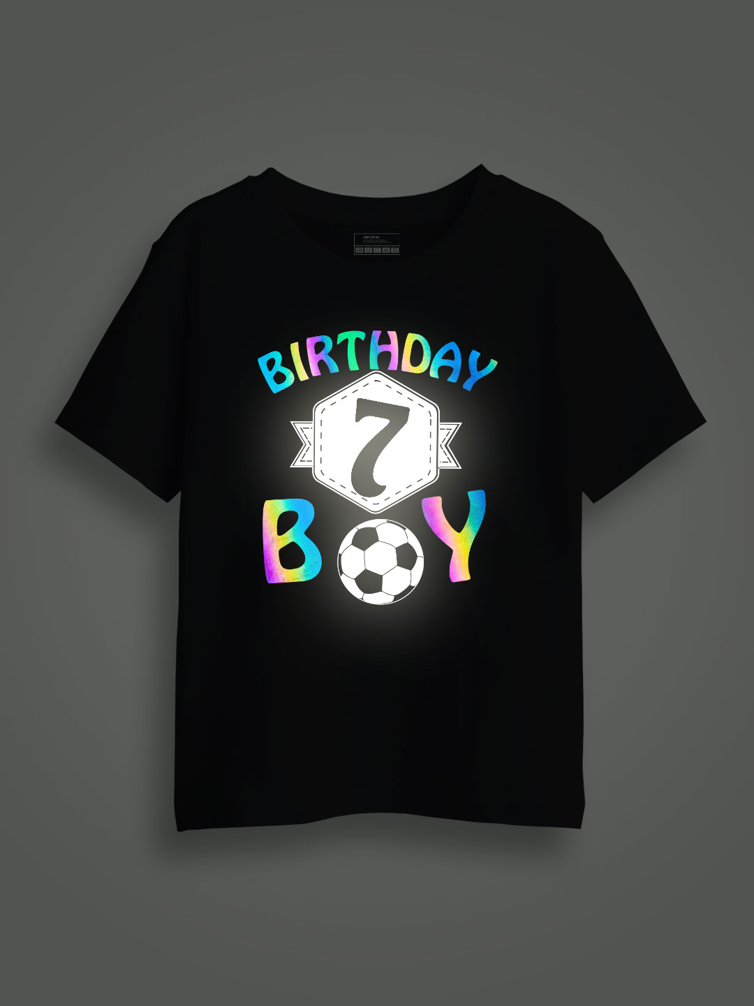 Bithday Boy 7 Rainbow Reflective Kids Glow Tshirt