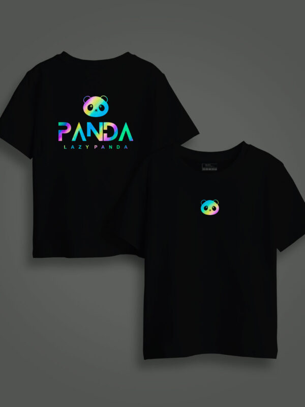 Lazy Panda Face Rainbow Reflective Kids Glow Tshirt