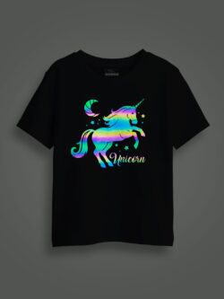 Unicorn Horse Rainbow Reflective Kids Glow Tshirt