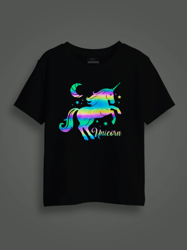 Unicorn Horse Rainbow Reflective Kids Glow Tshirt