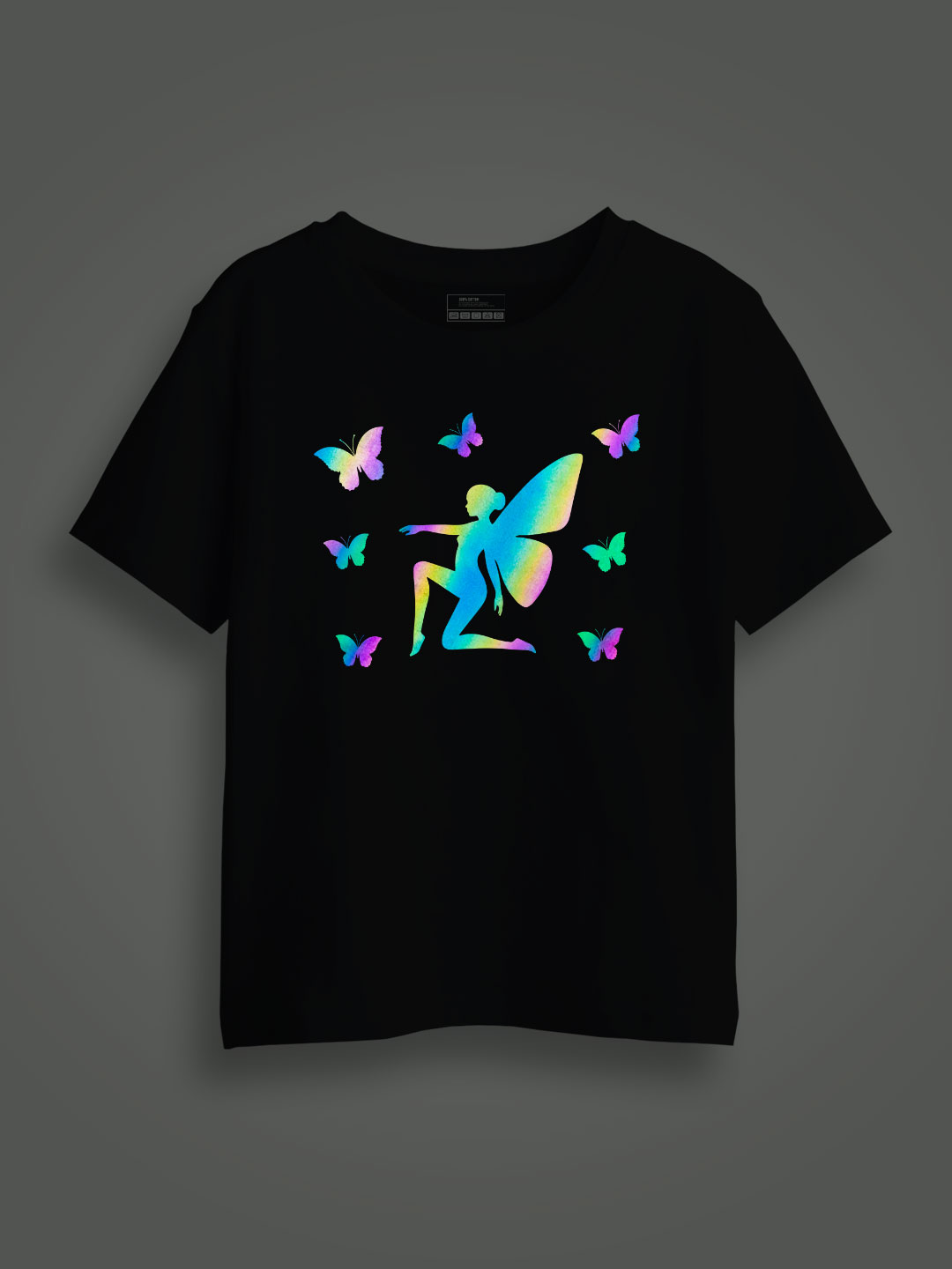 Angle with Butterfly Rainbow Reflective Kids Glow Tshirt
