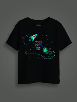 Astronaut Born to Fly Rainbow Reflective Kids Glow Tshirt