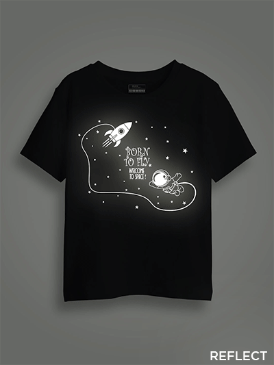 Astronaut Born to Fly Reflective Kids Glow Tshirt