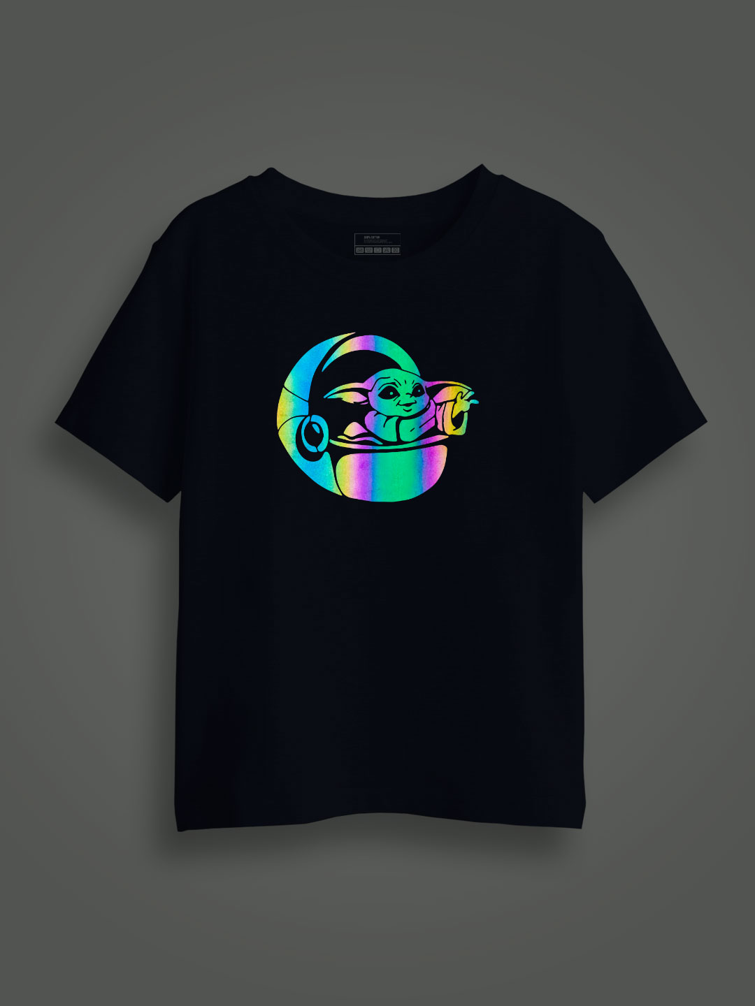 Baby Yoda ship Rainbow Reflective Kids Glow Tshirt