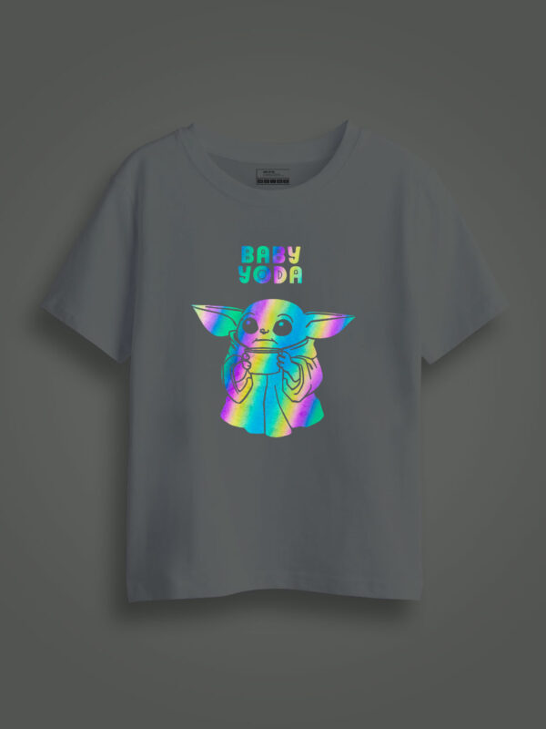 Baby Yoda Rainbow Reflective Kids Glow Tshirt
