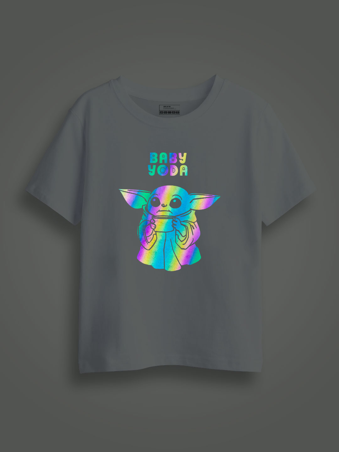 Baby Yoda Rainbow Reflective Kids Glow Tshirt
