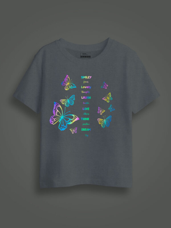 Butterfly Smiley Rainbow Reflective Kids Glow Tshirt