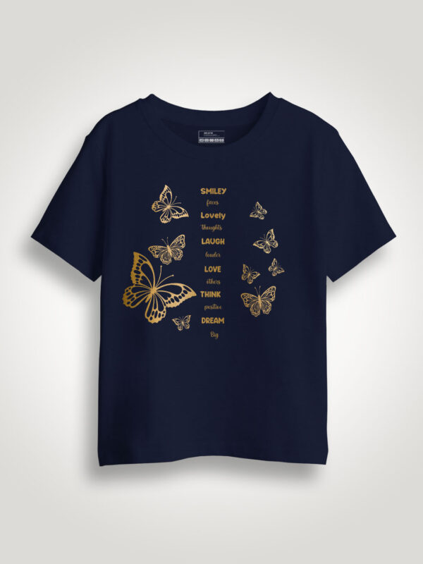 Butterfly Smiley Gold Printed Kids Tshirt