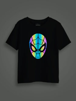 Spiderman Face Rainbow Reflective Kids Glow Tshirt