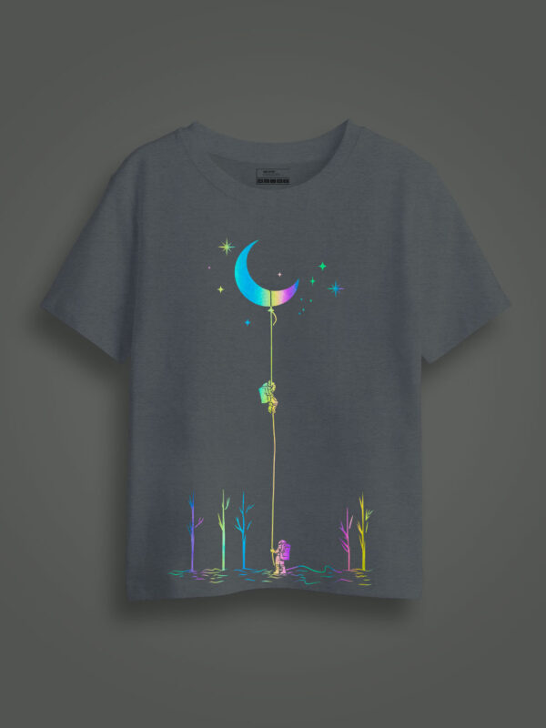 Astronaut and Moon Rainbow Reflective Kids Glow Tshirt