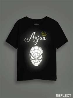Spider+Name Reflective Kids Glow Tshirt