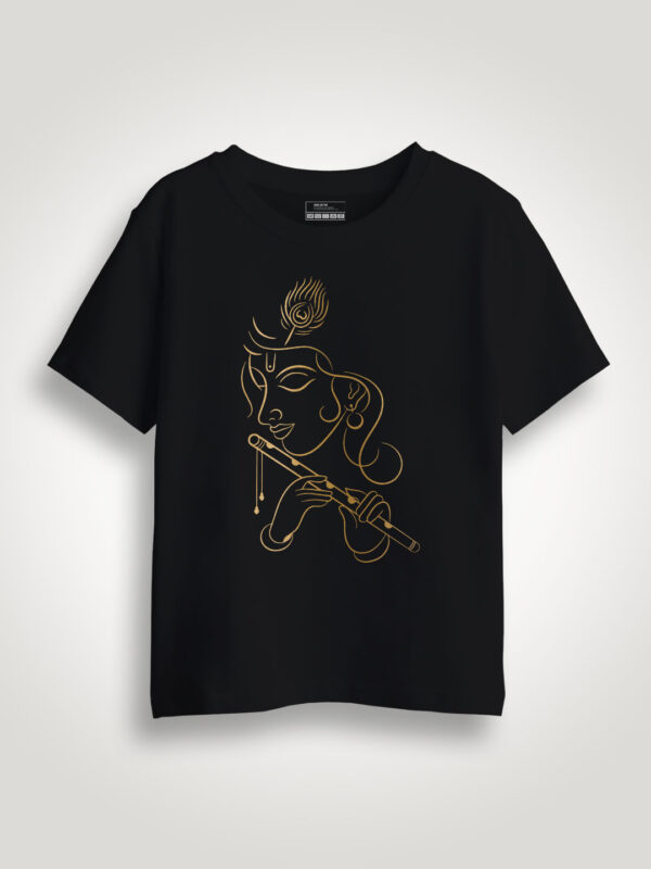 Flute Krishna Gold Printed Kids Tshirt