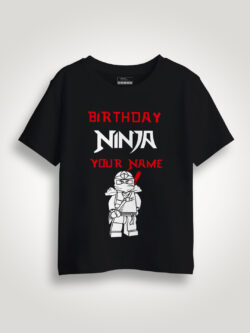 Black Cotton Birthday Ninja Kids T-shirt