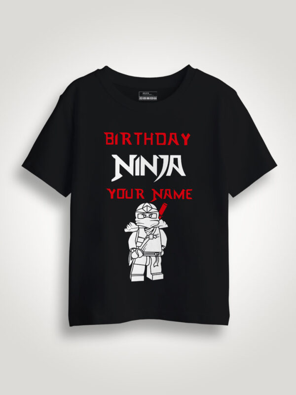 Black Cotton Birthday Ninja Kids T-shirt