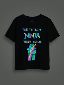 Black Cotton Birthday Ninja Rainbow Reflective Kids Glow T-shirt