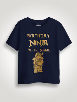 Nblue Cotton Birthday Ninja Gold Printed Kids T-shirt