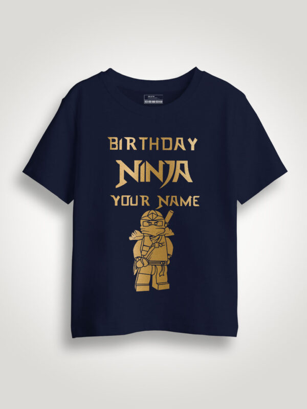 Nblue Cotton Birthday Ninja Gold Printed Kids T-shirt
