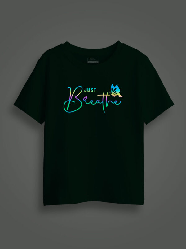 Just Breath Butterfly Rainbow Reflective Kids Glow Tshirt