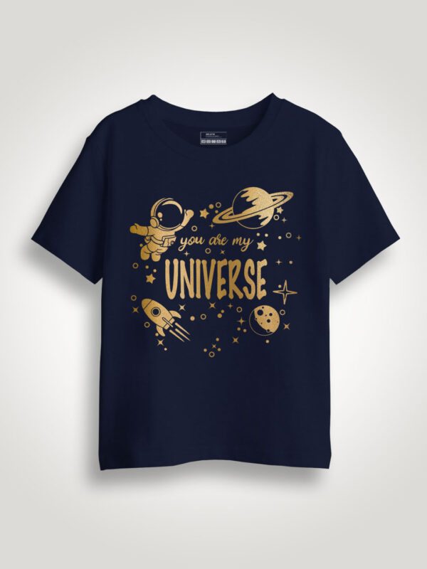Astronaut Universe Gold Printed Kids Tshirt