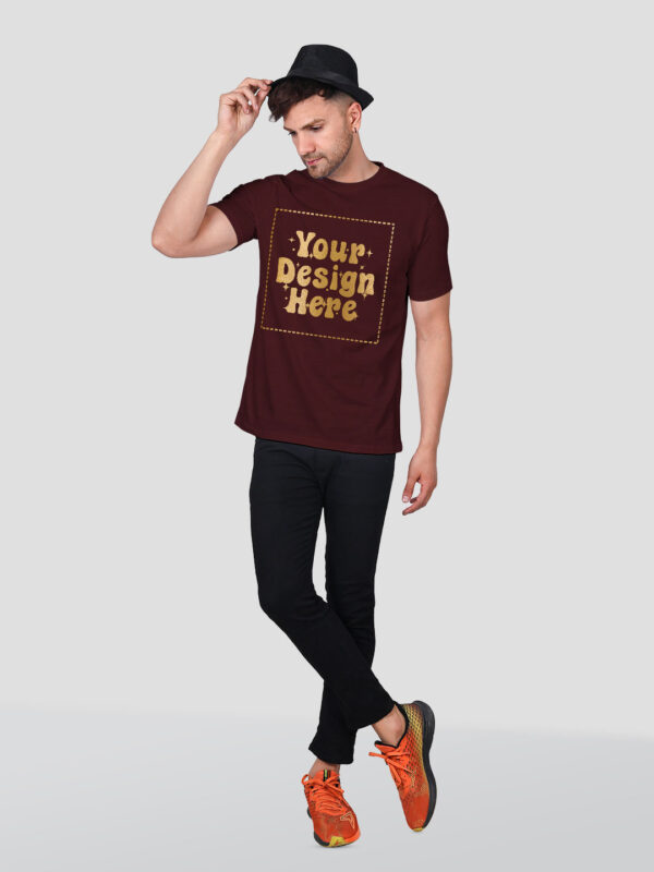 Man Customize Maroon Gold Printed Tshirt - Image 2