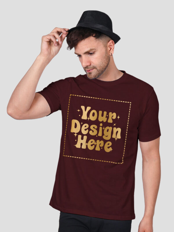 Man Customize Maroon Gold Printed Tshirt - Image 3