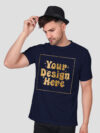 Man Customize Navy Blue Gold Printed Tshirt - Image 2