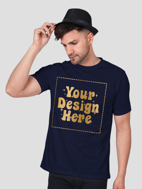 Man Customize Navy Blue Gold Printed Tshirt - Image 2