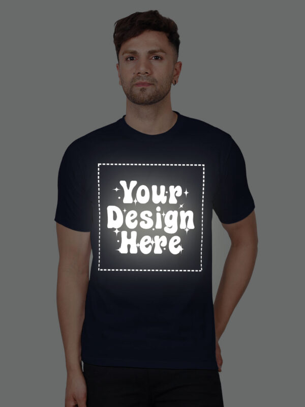 Navy Blue Reflective Print Customize Man Tshirt - Image 1